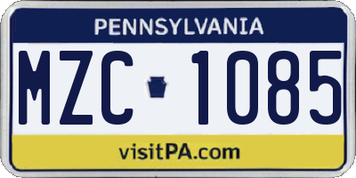 PA license plate MZC1085