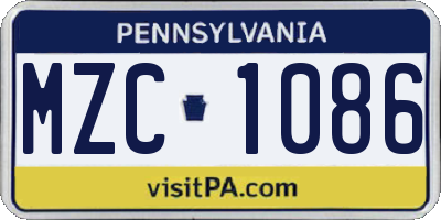 PA license plate MZC1086