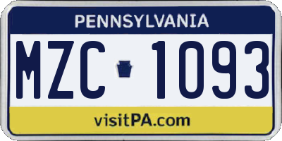 PA license plate MZC1093