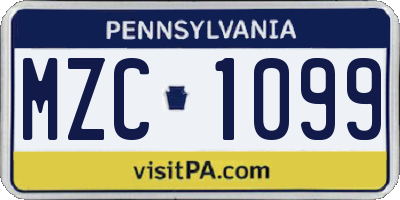 PA license plate MZC1099