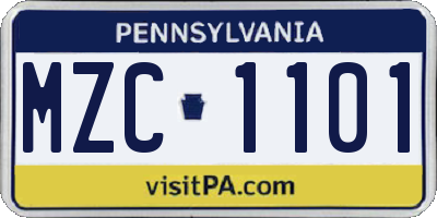PA license plate MZC1101