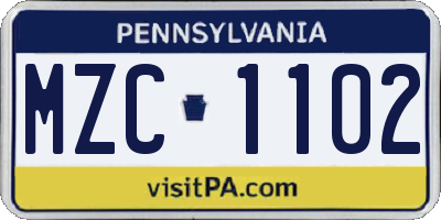 PA license plate MZC1102