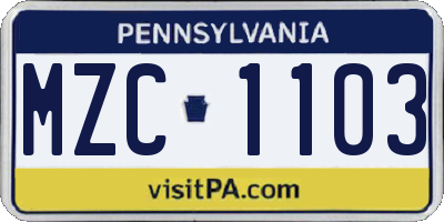 PA license plate MZC1103