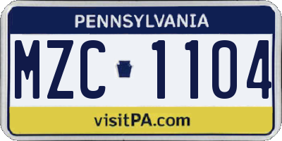 PA license plate MZC1104