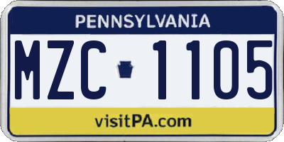 PA license plate MZC1105
