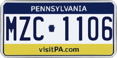 PA license plate MZC1106