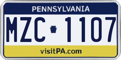 PA license plate MZC1107
