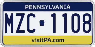 PA license plate MZC1108