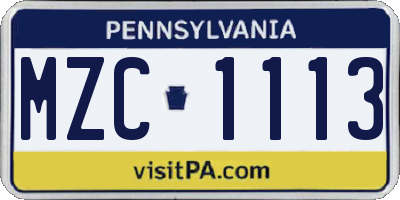 PA license plate MZC1113