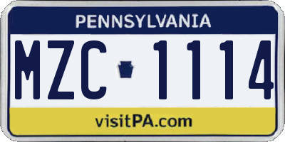 PA license plate MZC1114