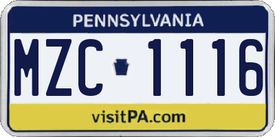PA license plate MZC1116