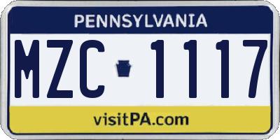 PA license plate MZC1117