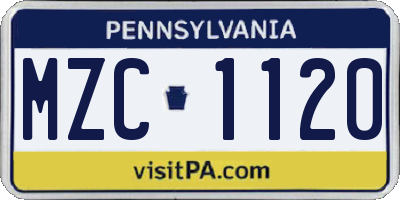 PA license plate MZC1120