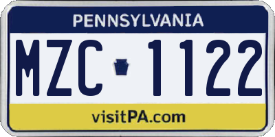 PA license plate MZC1122