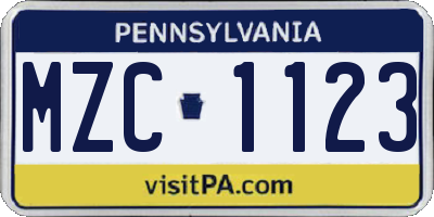 PA license plate MZC1123