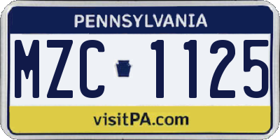 PA license plate MZC1125