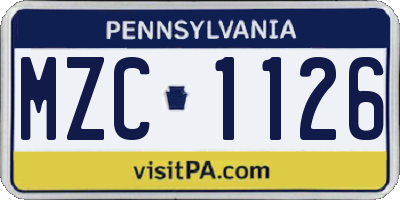 PA license plate MZC1126