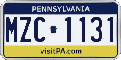 PA license plate MZC1131