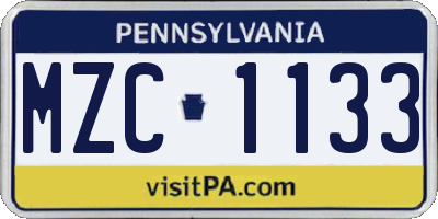 PA license plate MZC1133