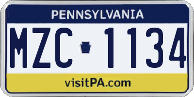 PA license plate MZC1134