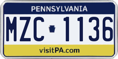 PA license plate MZC1136