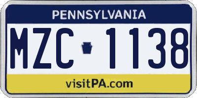PA license plate MZC1138