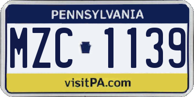 PA license plate MZC1139
