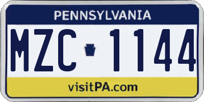 PA license plate MZC1144