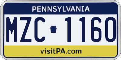 PA license plate MZC1160