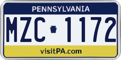 PA license plate MZC1172