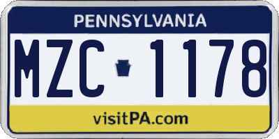 PA license plate MZC1178