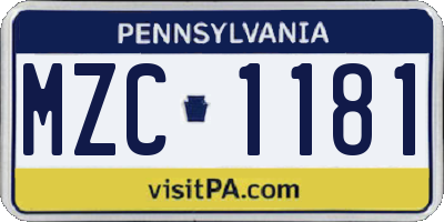 PA license plate MZC1181