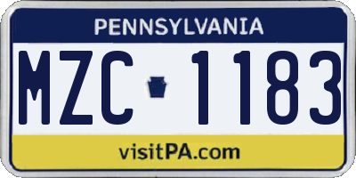 PA license plate MZC1183