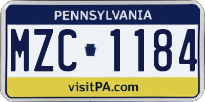 PA license plate MZC1184