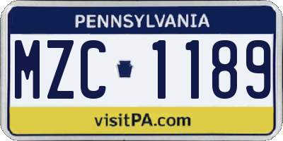 PA license plate MZC1189