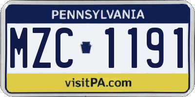 PA license plate MZC1191