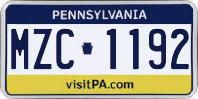 PA license plate MZC1192