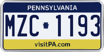 PA license plate MZC1193
