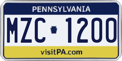 PA license plate MZC1200