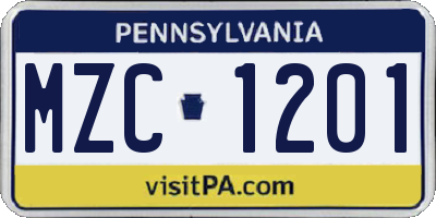 PA license plate MZC1201