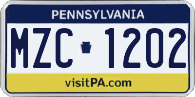 PA license plate MZC1202