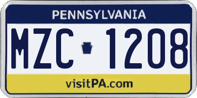 PA license plate MZC1208