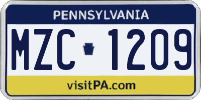 PA license plate MZC1209
