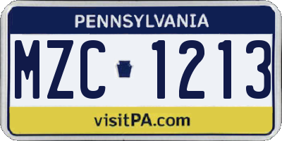 PA license plate MZC1213