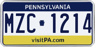 PA license plate MZC1214