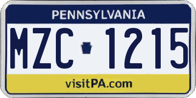 PA license plate MZC1215