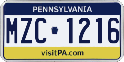 PA license plate MZC1216