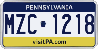 PA license plate MZC1218