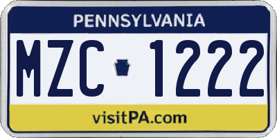 PA license plate MZC1222