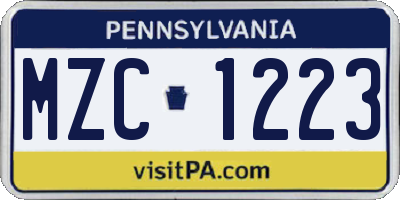 PA license plate MZC1223